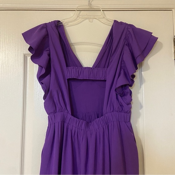 English Factory Purple Ruched Midi Dress with Flutter Sleeves - Picture 5 of 12